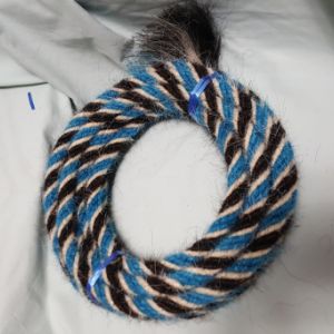Mane Horsehair Mecate Colored Blue, Black & White - Pattern A (Barber Pole)