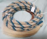 22 feet, Mane Horsehair Mecate with Hitch Knot & Large Tassel - Turquoise Blue, White - Pattern Blue P