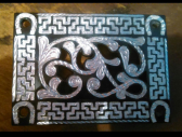 Rectangular Steel w/ Silver Inlay Belt Buckle with Black Finish with horseshoe Design - Open Work