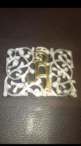 Rectangular Stainless Steel w/ Silver Overlay Belt Buckle  with Floral Design - Open Work