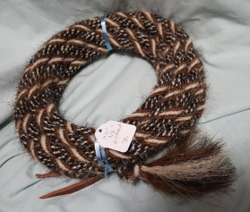 Mane Horsehair Mecate Brown, White w/ Black & white - Pattern B