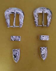 3/8" Buckle Set for Hat Band - San Antonio Style Sterling Overlay OR Silver Plated