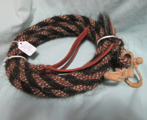 Split Reins (Mane Horsehair) - with Rawhide REIN CONNECTORS, Black, Brown, White - Pattern G