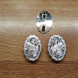 Oval Sterling Overlay Conchos - Plain (with two 1/4" chicagos) for 1 pair