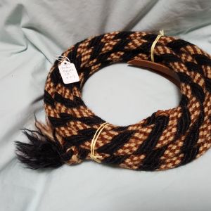 100% Mohair Mecate - 22 feet, 5/8" dia., Pattern 27 (Black, Chestnut/Ivory - w/ checks)