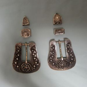 3-Piece Buckle Set - Antique German Silver with Flowers