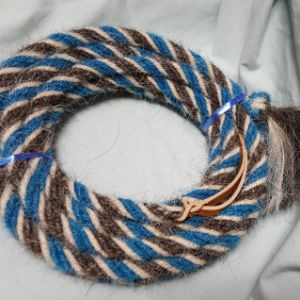 Mane Horsehair Mecate Colored Blue, Gray & White #2 (Barber Pole)