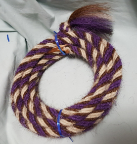 Mane Horsehair Mecate with Color - Barber Pole Purple, Brown & White