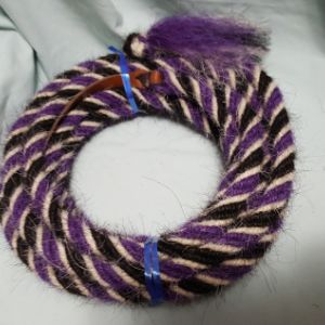 Mane Horsehair Mecate with Color - Purple, Black & White #1 (Barber Pole)