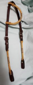 One Ear Headstall with Rawhide Braiding with Black Detail