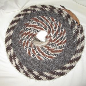 22 feet, Mane Horsehair Mecate - Black, Gray, Brown, White - Changing Blocks of Colors Pattern V5 - (6 Strands)