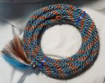 Mane Horsehair Mecate Colored Blue, Brown & White Specks - Pattern Blue J -- 22 feet, 5/8" diameter