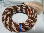 26 feet, 5/8" diameter Mane Horsehair Mecate with Hitch Knot & Large Tassel - Brown. White - Pattern O
