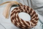 26 feet, 5/8" diameter Mane Horsehair Mecate with Hitch Knot & Large Tassel - Brown. White - Pattern J1