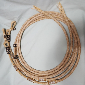 Split Reins with Connectors -  Rawhide with Black, Silver & Gold Detail
