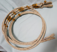 Split Reins with Connectors -  Rawhide with Black, Yellow  Detail