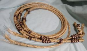 Split Reins with Connectors -  Rawhide with Latigo Detail