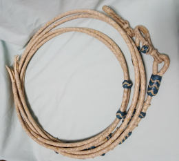 Split Reins with Connectors -  Rawhide with Light Blue Detail