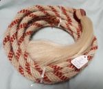 22 feet, Mane Horsehair Mecate with Hitch Knot & Large Tassel - Red, White - Pattern Red C