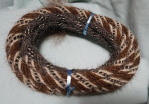 22 feet, Mane Horsehair Mecate - Black, Gray, Brown, White - Pattern 2 Blocks LC-B (6 Strands)