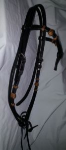 Black Harness Leather Browband Headstall - Split