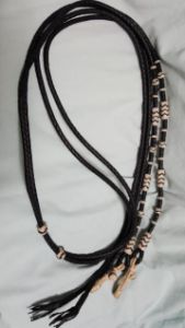 Split Reins with rawhide connectors, Rawhide w/ black  Details