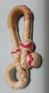 PAIR of Rawhide Rein Connectors - 8 Plaits with Pink Detail