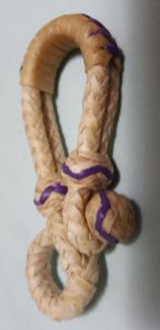 PAIR of Rawhide Rein Connectors - 8 Plaits with Purple Detail