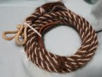 Split Reins (Mane Horsehair) - with REIN CONNECTOR, Brown, White - Pattern F5-3 (Barber Pole)