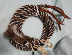 Split Reins (Mane Horsehair) - with REIN CONNECTOR, Black, Brown, White - Pattern L10 (Barber Pole)