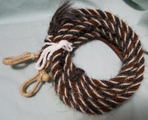 Split Reins (Mane Horsehair) - with REIN CONNECTOR, Gray, Brown, White - Pattern L20-5 (Barber Pole)