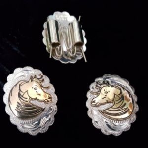 Oval Sterling Overlay Conchos - with Horse Head (PAIR w W Wires)