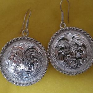 Earrings - Round Silver Concho w/ Silver Rope Edge