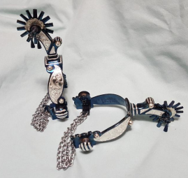 Medium Swelled Heel band w/ silver beads Silver inlay spurs in Brown Ideal for personalizing
