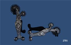 Double Rowel Diamond shape Silver inlay spurs in Black