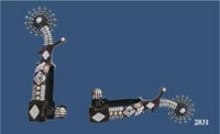 Diamonds, Beads, Dots & Stripes Medium Heel band Silver inlay spurs in Patina