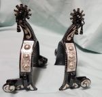 Western Sterling Silver Inlay Spurs with Chevron Stripes SP-2822 - Black,  Woman's size